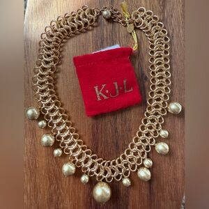 Kenneth J Lane Golden Beaded Cluster Statement 13th Anniversary Necklace KJL